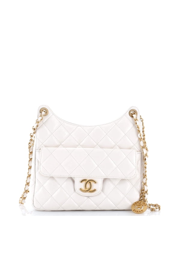 Pre-Owned Wavy CC Hobo Quilted Crumpled Calfskin Medium By Rebag