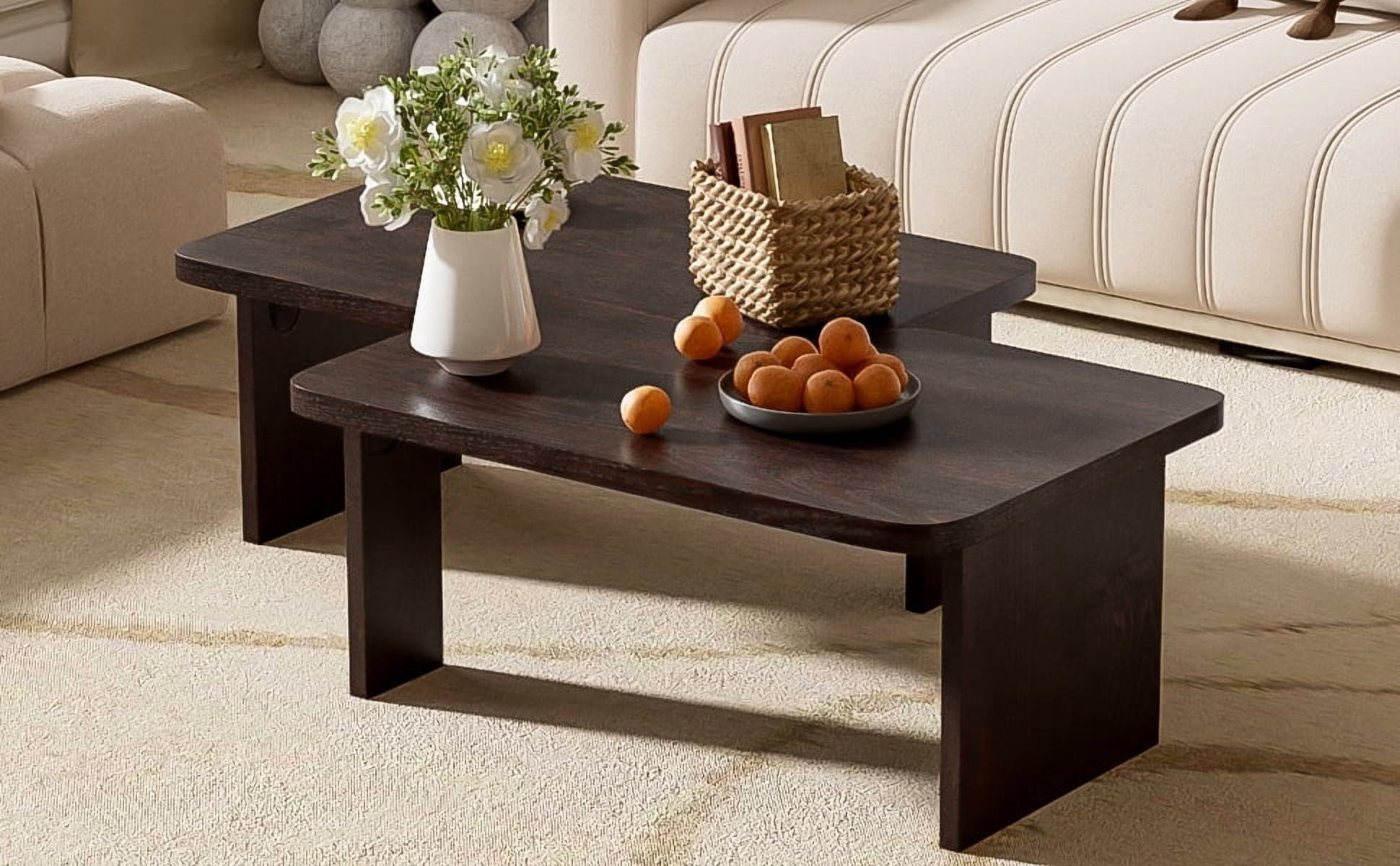 Euroco Modular Coffee Table Set of 2 – Freely Configurable Wood Grain MDF Tables with Modern Design, Compact Side Table Option