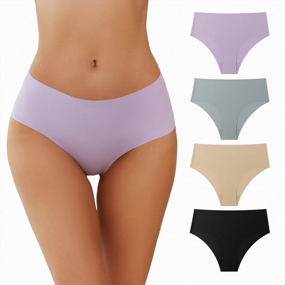 vigerkar Panties for Women Seamless Thong No Show Panty Liners Workout Underwear (Light Purple, XXL)