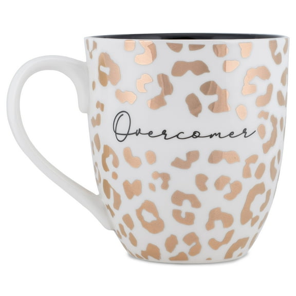 Mary Square Overcomer Gold Tone Foil Leopard 20 ounce Ceramic Coffee Mug