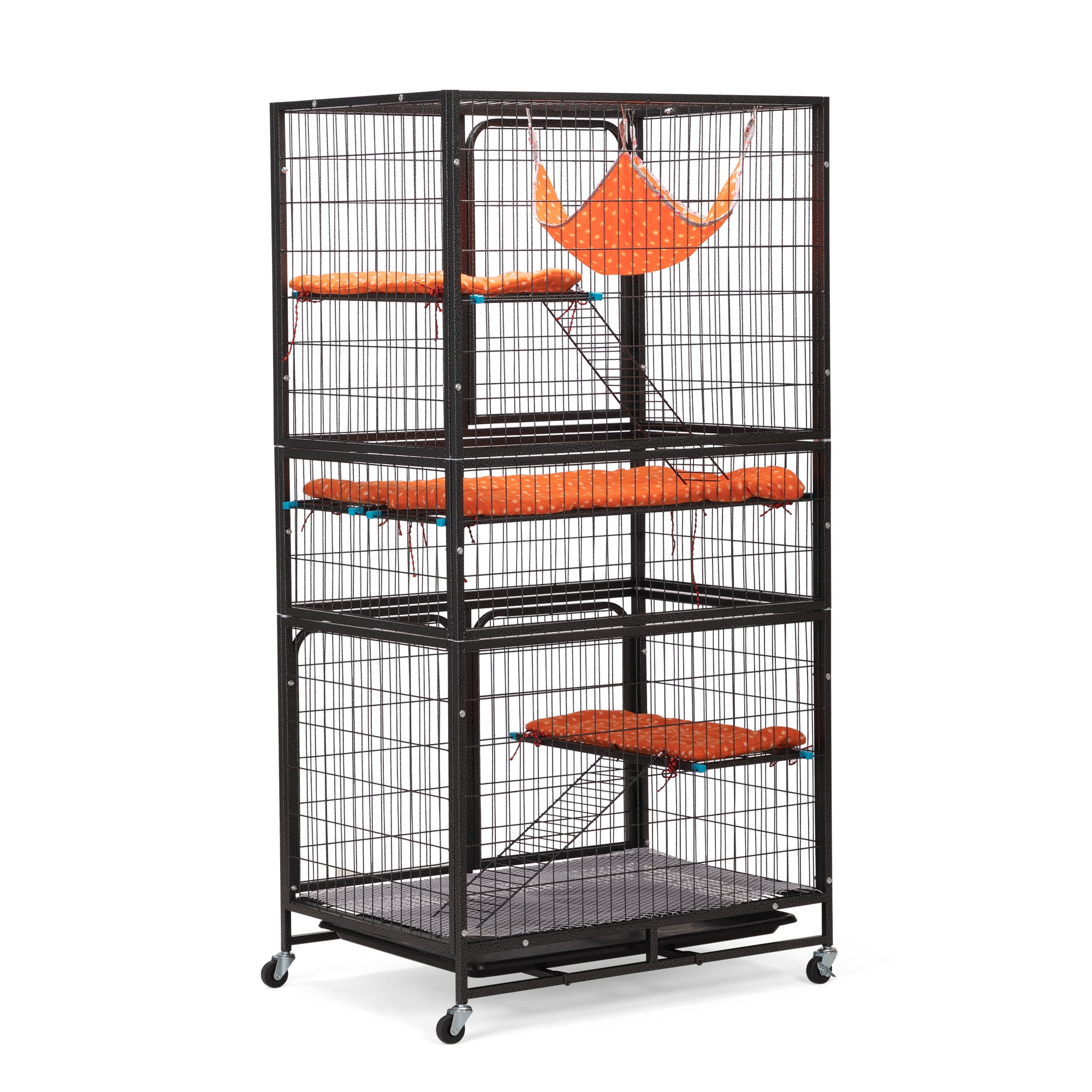 Pefilos 32" Guinea Pig Cage 3 Door Pet Cage for All Ferrets and Small Animal, Iron Rabbit Hutch with Universal Wheels Load Capacity 44lb, Black Pefilos 32" Guinea Pig Cage 3 Door Pet Cage for All Ferrets and Small Animal, Iron Rabbit Hutch with Universal Wheels Load Capacity 44lb, Black