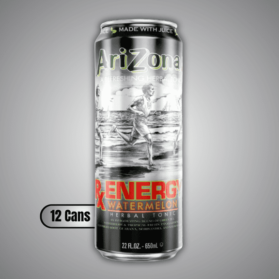 AriZona RX Energy Herbal Tonic Watermelon, 22 fl oz Cans, 12-Pack, Vitamin-Enhanced Energy Drink with Natural Herbal Blend