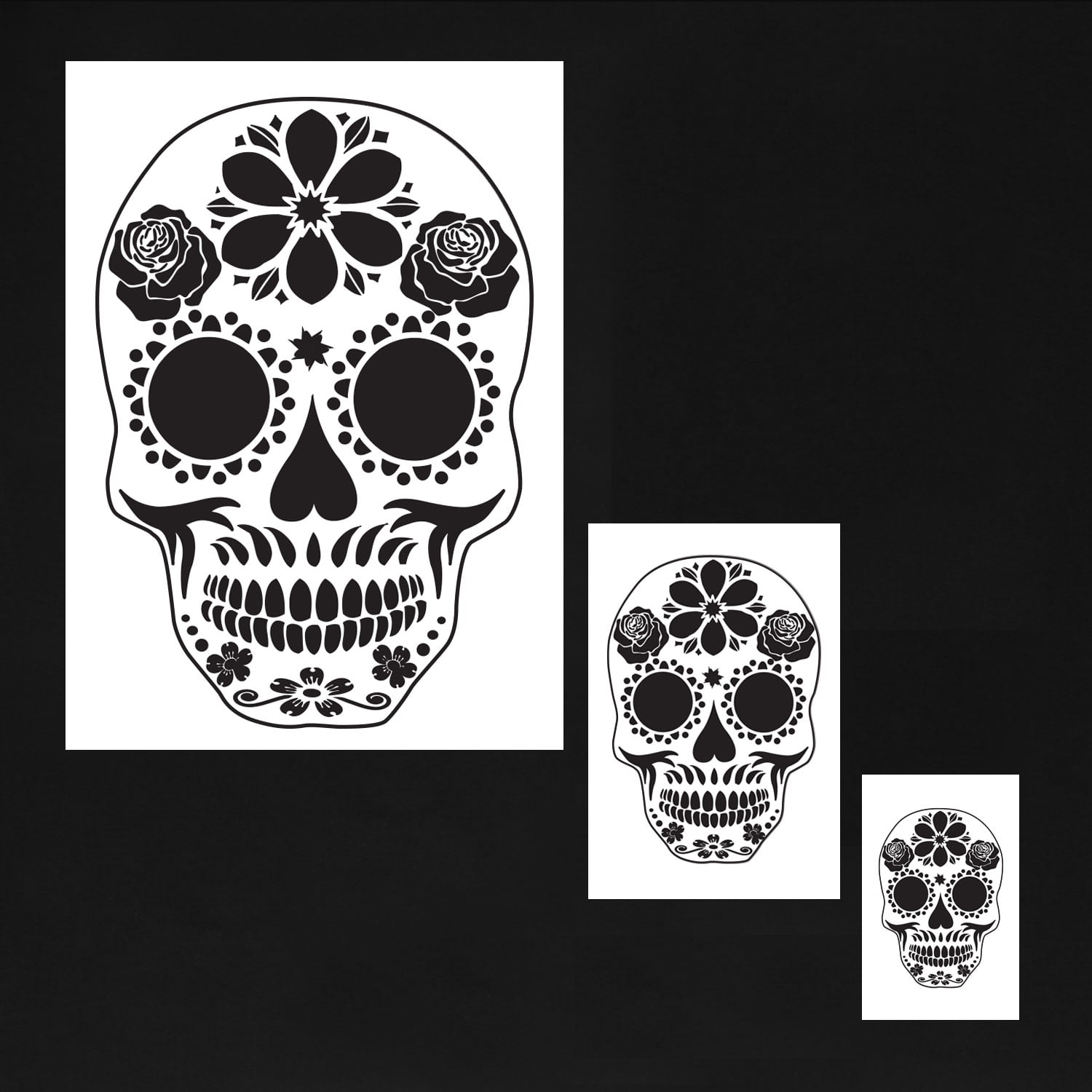 Skull Design #14 in 3 Scale Sizes Laser Cut Reusable Templates Custom Shop Airbrush Sugar Skull Day Of The Dead Stencil Set