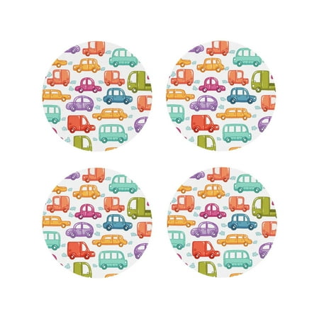 

Vsdgher Doodle Cars Leather Coasters for Drinks Durable Drink Coasters 4 Set for Tabletop Protection Luxurious Home Décor and Housewarming Gift-Round Shape