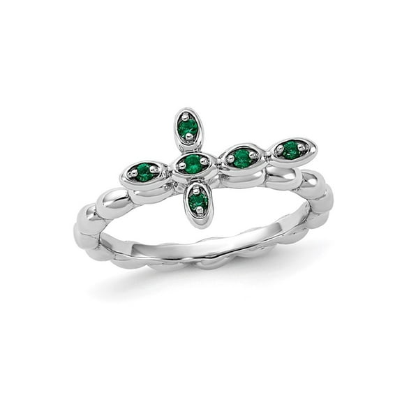 Gem & Harmony 1/10 Carat (Ctw) Lab-Created Emerald Cross Ring in Sterling Silver for Women