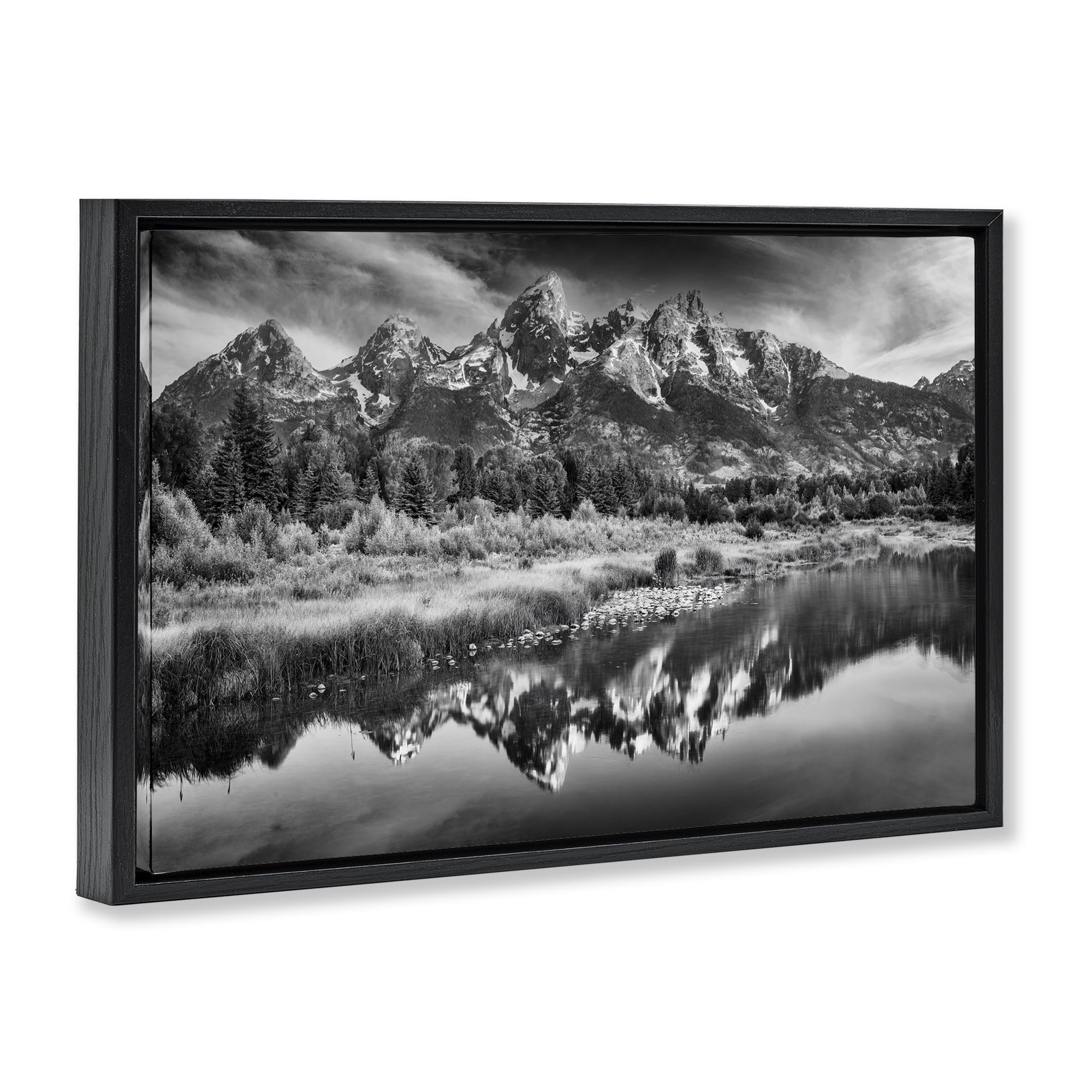 Stupell Industries Teton Mountain Reflections Black Framed Floater Canvas Wall Art, design by Rick Berk