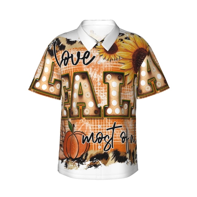 Fotbe I Love Fall Most Of All Camisa Hawaiana para Hombre Unisex – Camisa Casual de Verano con Botones de Manga Corta de Algodón y Lino,X-Large