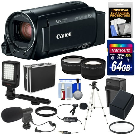 - Canon R82 32GB Wi-Fi 1080p HD Video Camera Camcorder + 64GB Card + Battery & Charger + Hard Case + Tripod + LED + 2 Microphones + 2 Lens Kit