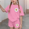 thumbnail image 4 of Amidoa Girls Summer 2 Piece Outfits Cute Floral Short Sleeve and Casual Shorts Kids Clothing Pink Size 3T, 4 of 8