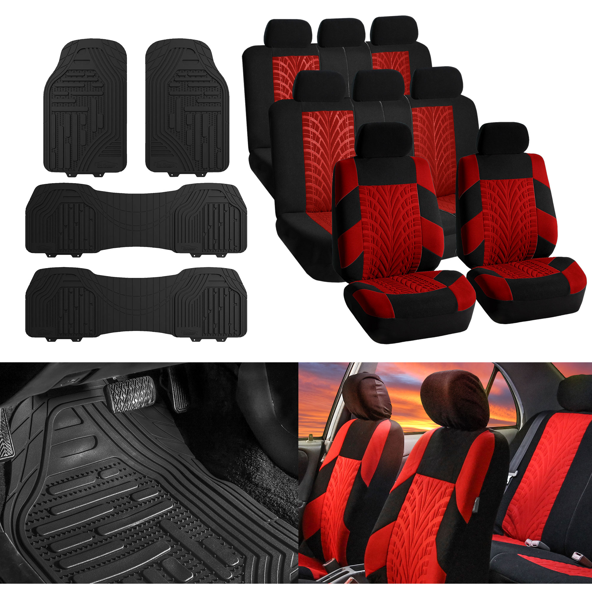 FH Group 7 Seaters 3 Row SUV Seat Covers Auto Red Black with Black