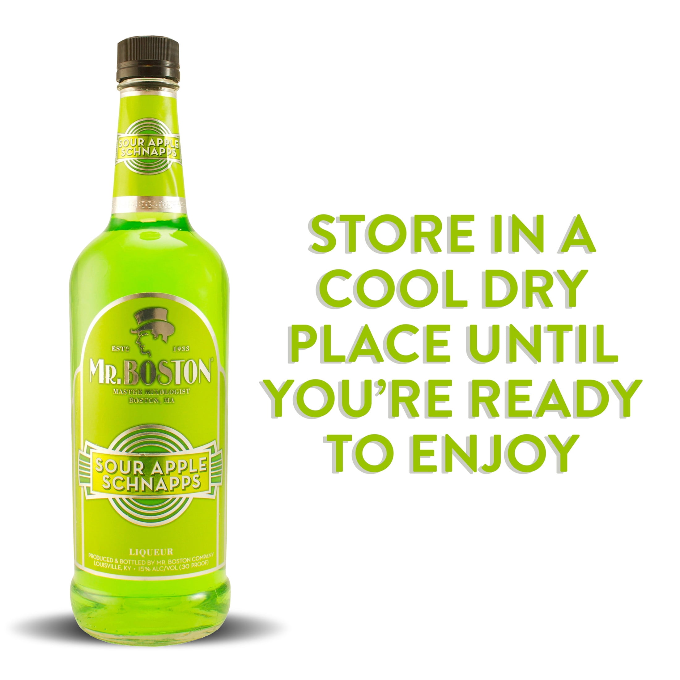 Mr. Boston Sour Apple Schnapps Liqueur, 750ml, 15% Alcohol, Cocktail Mixers