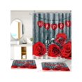 thumbnail image 5 of Bathroom Sets With Shower Curtain And Rugs, 3Pcs Rose Bathroom Shower Curtain Set With Rugs (Happy), Incl 71'' X 71'' Polyester Shower Curtain, 12 Hoo, 5 of 5