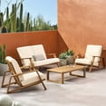 thumbnail image 5 of GDF Studio Youssef Outdoor Acacia Wood 4 Seater Chat Set with Cushions, Teak and Beige, 5 of 12