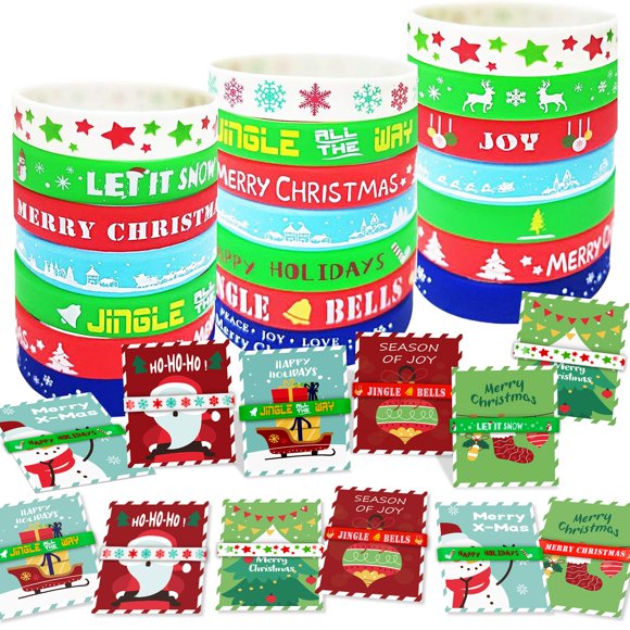 Pulseras navideñas de silicona OuMuaMua, 50 unidades con etiquetas navideñas