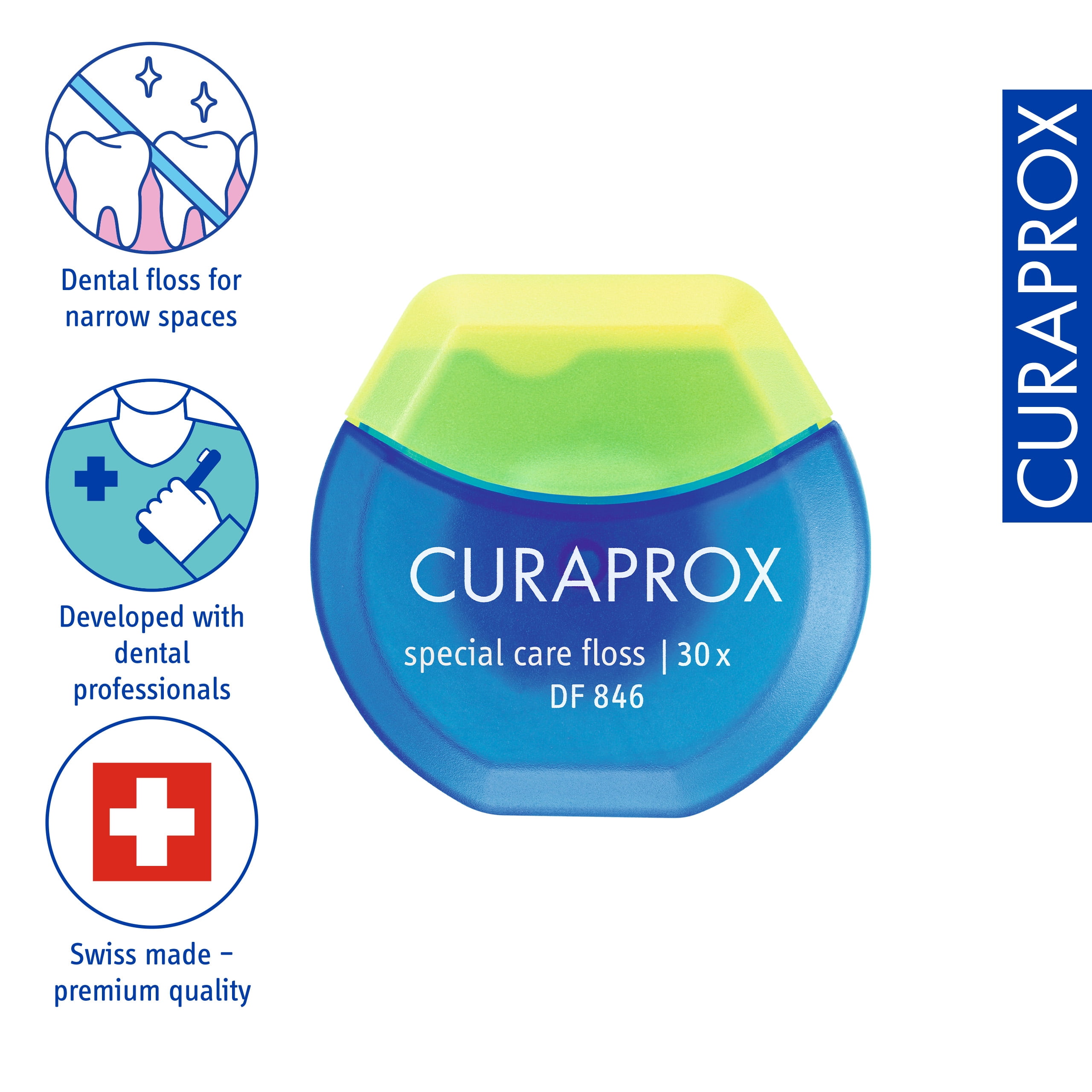 Curaprox DF 846 Implant-Saver Floss, 30-Count Microfibre Strands for Gentle Implant and Bridge Cleaning