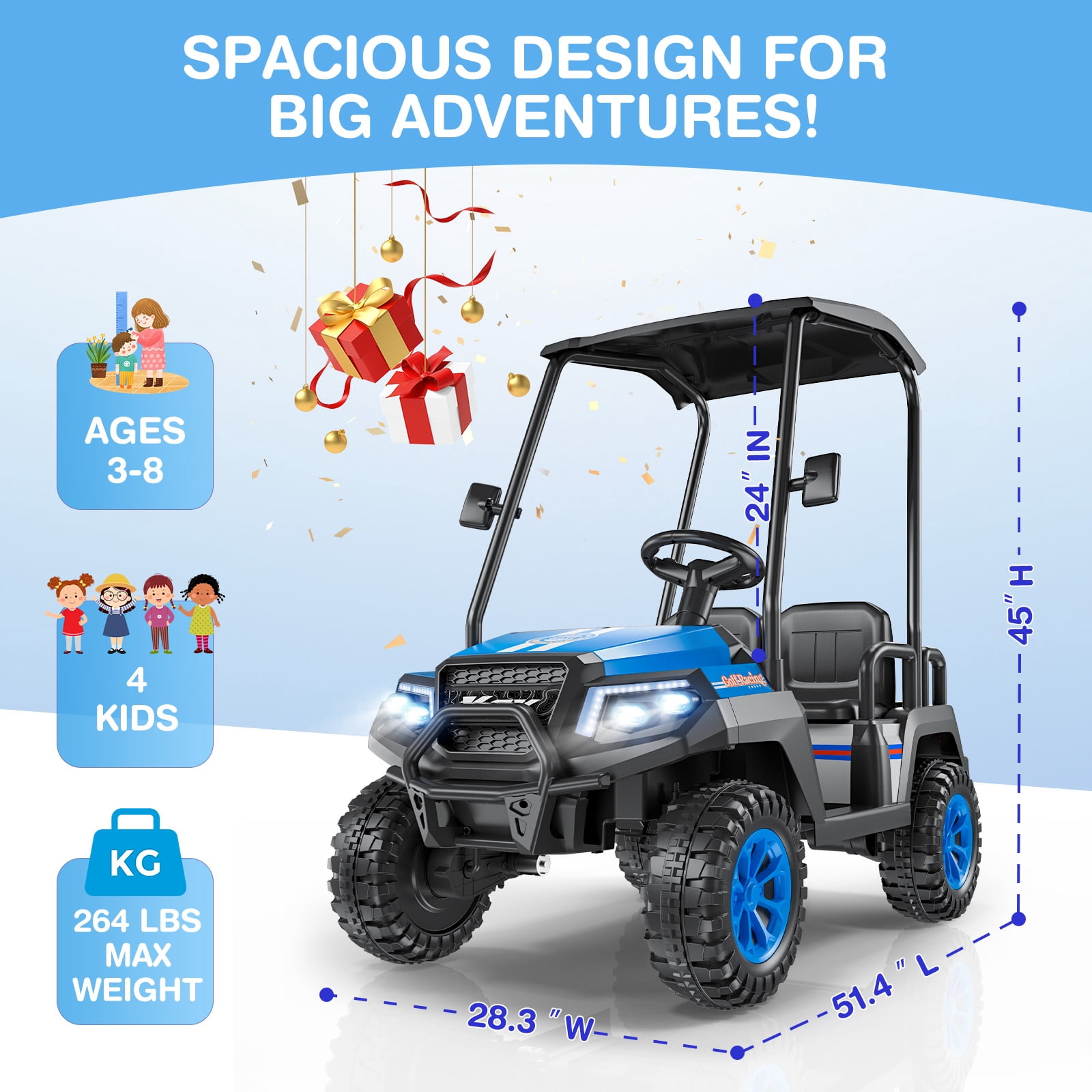 LIGIANT 24V 4-Seater Kids Electric Golf Cart, 4WD Ride-On Car with Remote, Awning, Suspension & Music Features