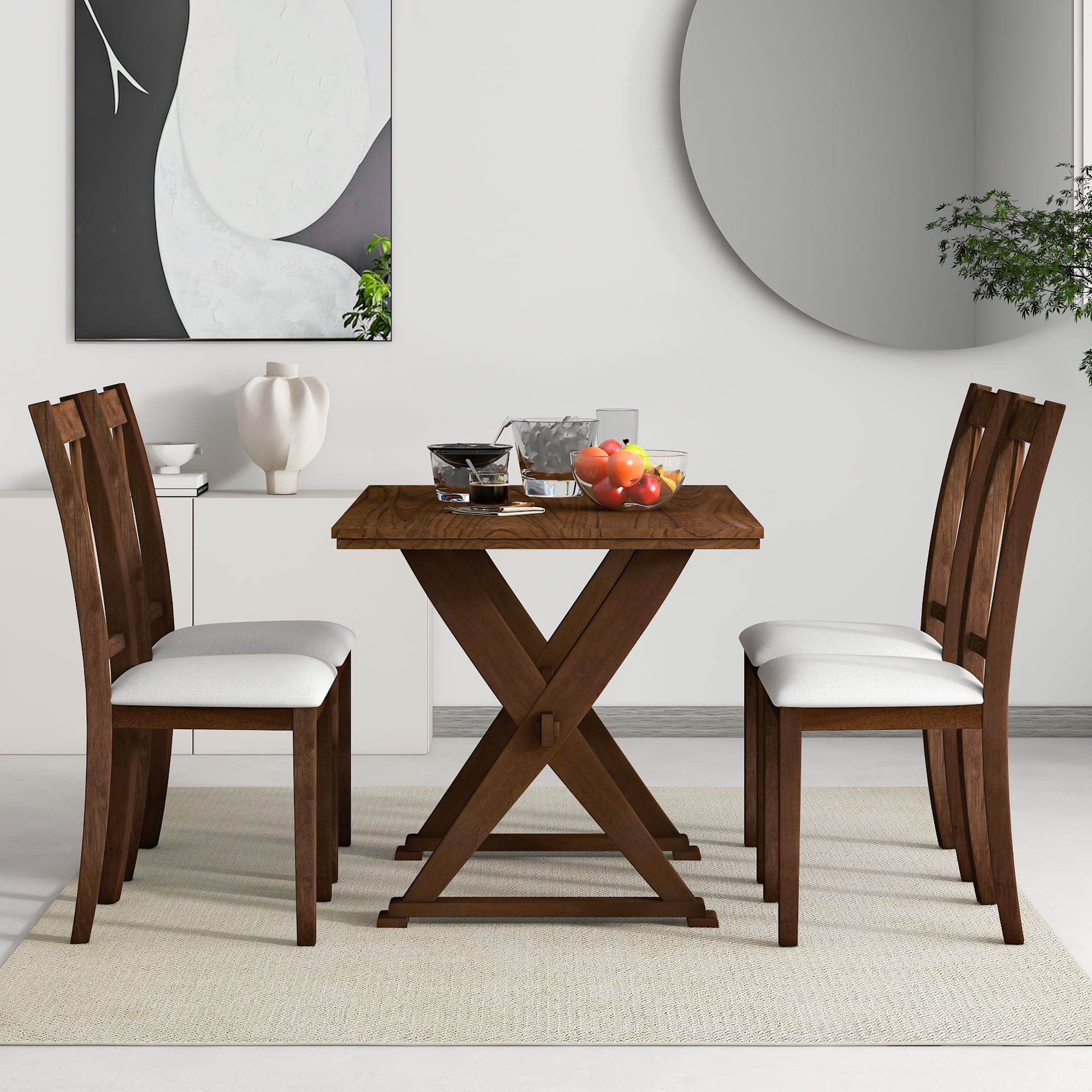 Dining Table Sets for 4, Wood Kitchen Table Set with Upholstered Xback