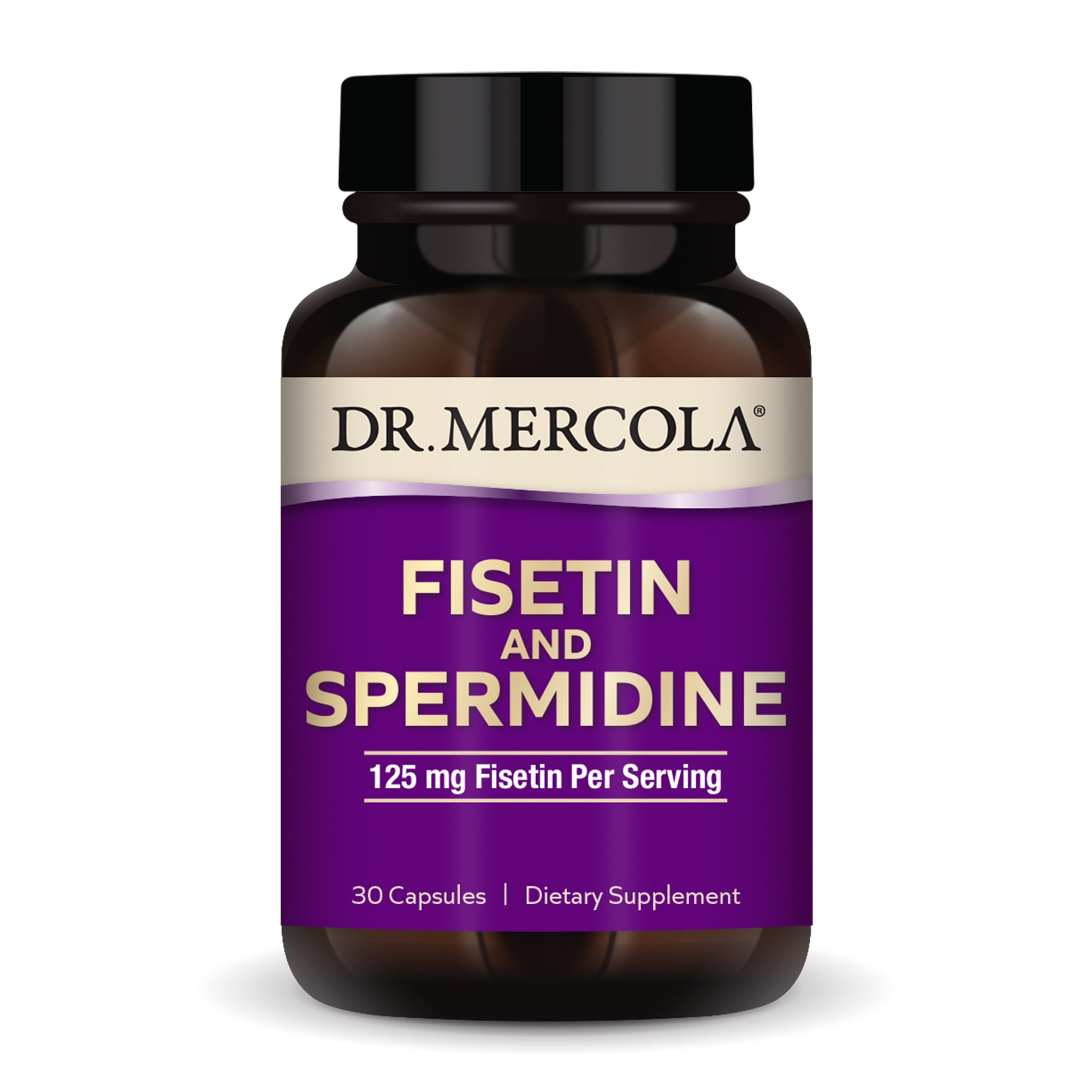 Dr. Mercola Fisetin and Spermidine, 30 Capsules 125 mg Fisetin, Non-GMO, Gluten Free, Soy Free
