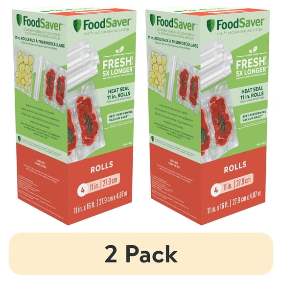 (2 pack) FoodSaver Heat Seal 11 in. Vacuum Seal Roll, 11" x 12', Clear, 4-Pack