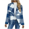 thumbnail image 2 of BiZtdJrK Fall Clothes for Women Winter Fleece Jackets 2025 Fashion Plaid Long Sleeve Plush Coats Casual Open Front Cardigans Prime Sales of The Day Blue XXL, 2 of 7