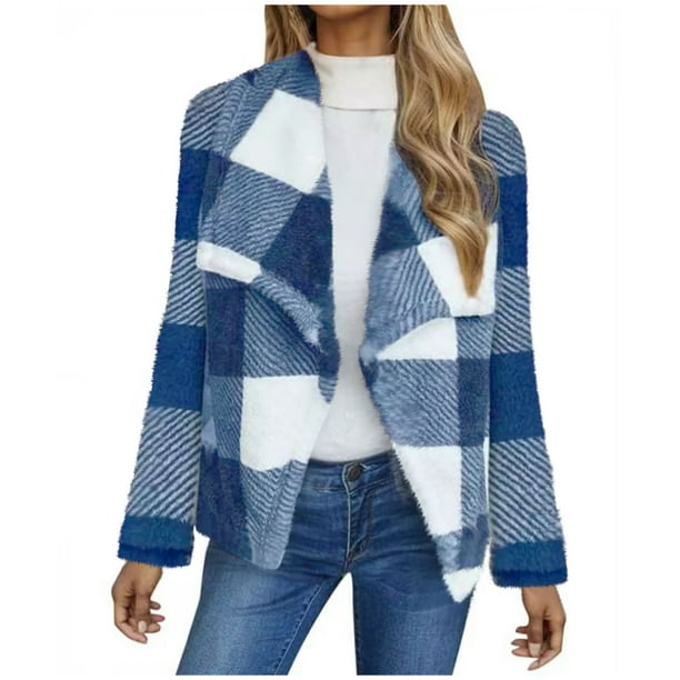 Chaqueta y abrigo informal de manga larga sin capucha para mujer, de invierno, de polar de doble cara, a cuadros, de manga larga, tipo cárdigan, abrigo, blusa de poliéster para mujer