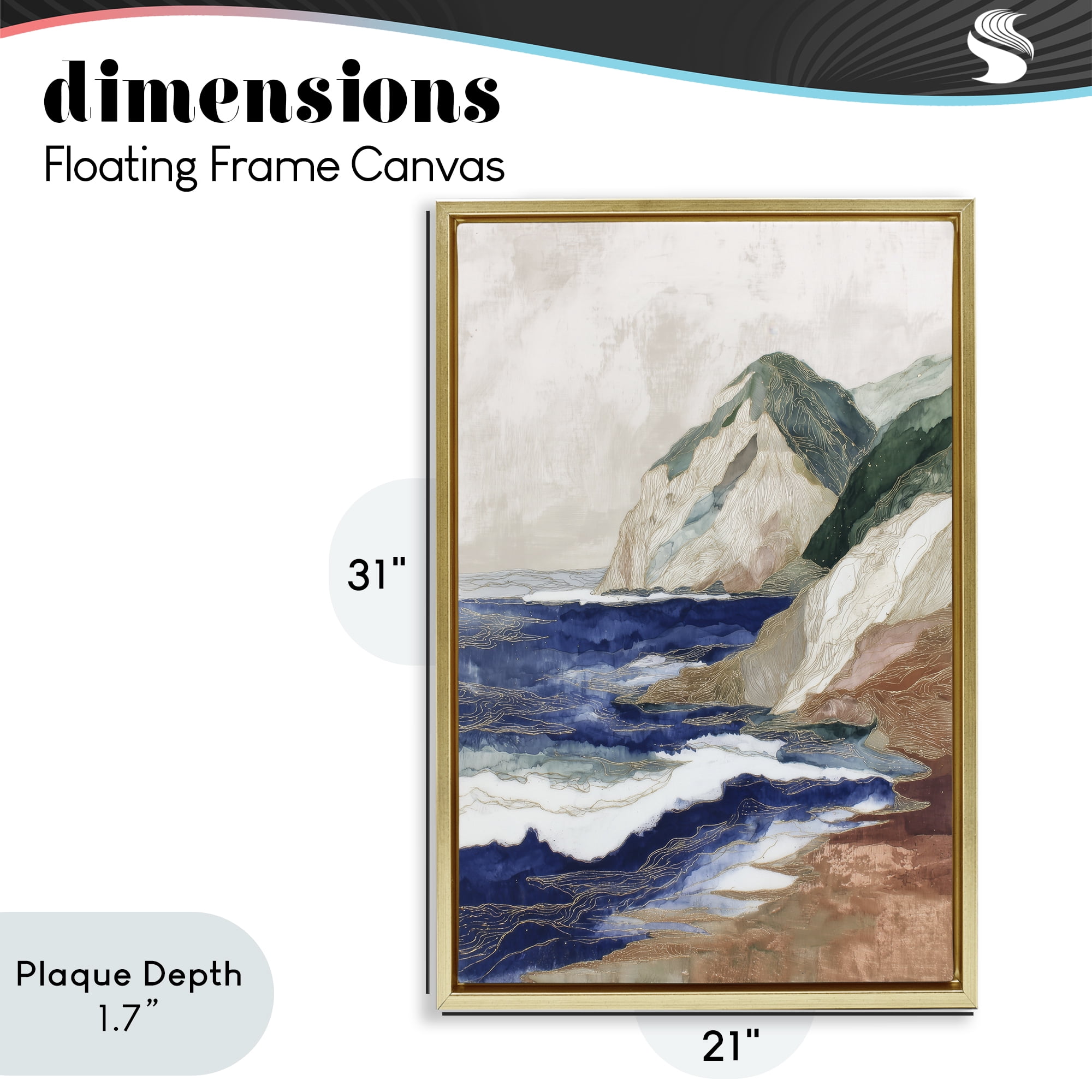 Stupell Industries Cliff Next To The Sea Gold Framed Floater Canvas Wall Art, design by Chromatic Storm Studio