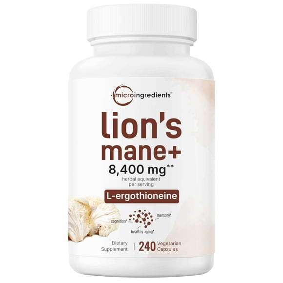Suplemento con microingredientes Lions Mane, 8,400 mg, 240 cápsulas