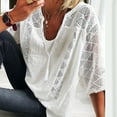 thumbnail image 5 of Fusipu Women Casual Blouse Top U Neck 3/4 Sleeve Hollow out Lace Drawstring T-shirt, 5 of 8