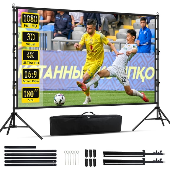 HVKDIEB Outdoor Projector Screen with Stand, 180 inch,16:9 4K HD,Wrinkle Resistant,Indoor Home Theater Movie Screens for Camping Use