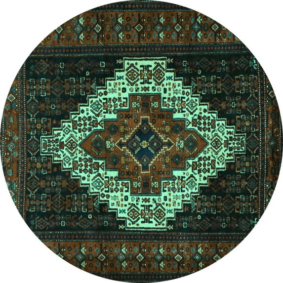 Ahgly Company Indoor Round Persian Turquoise Blue Traditional Area Rugs, 5' Round