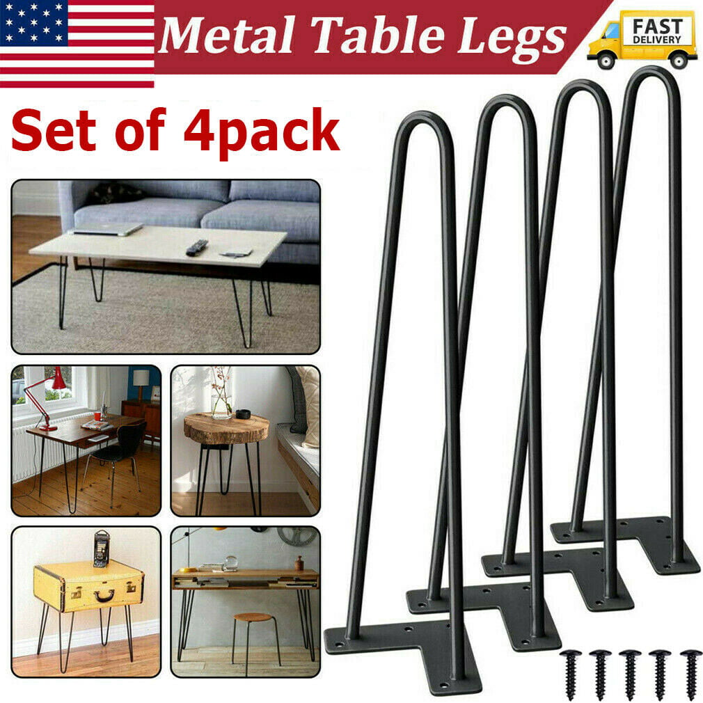 Solid Iron Metal Bar Black Coffee Table Hairpin Legs 12" 16" 22" 28" 4pcs 