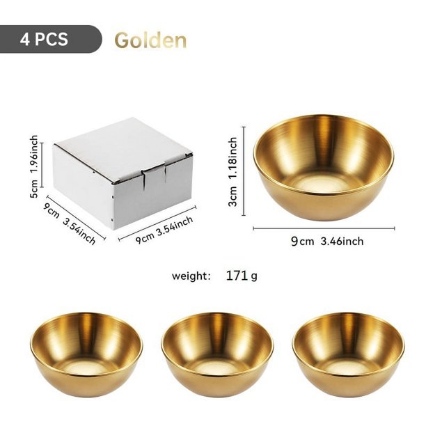 Plato grande de acero inoxidable Plato dorado para condimentos Juego de 8 piezas Plato para salsa de soja para restaurante doméstico Juego de 4 piezas Plato para salsa para mojar