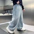 thumbnail image 5 of Ticikt Boys Baggy Jeans, Wide Leg Elastic Waist Denim Pants Loose Fit Trousers Vintage Y2K Streetwear for All Season,Color:Blue,Size:15-16 Years, 5 of 7