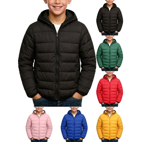 Kids Boys Girls Winter Coats & Jackets,Kids Lightweight Padded Hooded Puffer Autumn And Winter Coat Black 1-2 Years