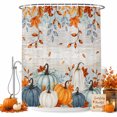 thumbnail image 2 of Teal Orange Pumpkins Fall Shower Curtains for Bathroom, Thanksgiving Blue Grey Wood Waterproof Fabric Shower Curtain, Decorative Bathroom Curtain for Bathtub, 36"x72", No Hooks Included, 2 of 9