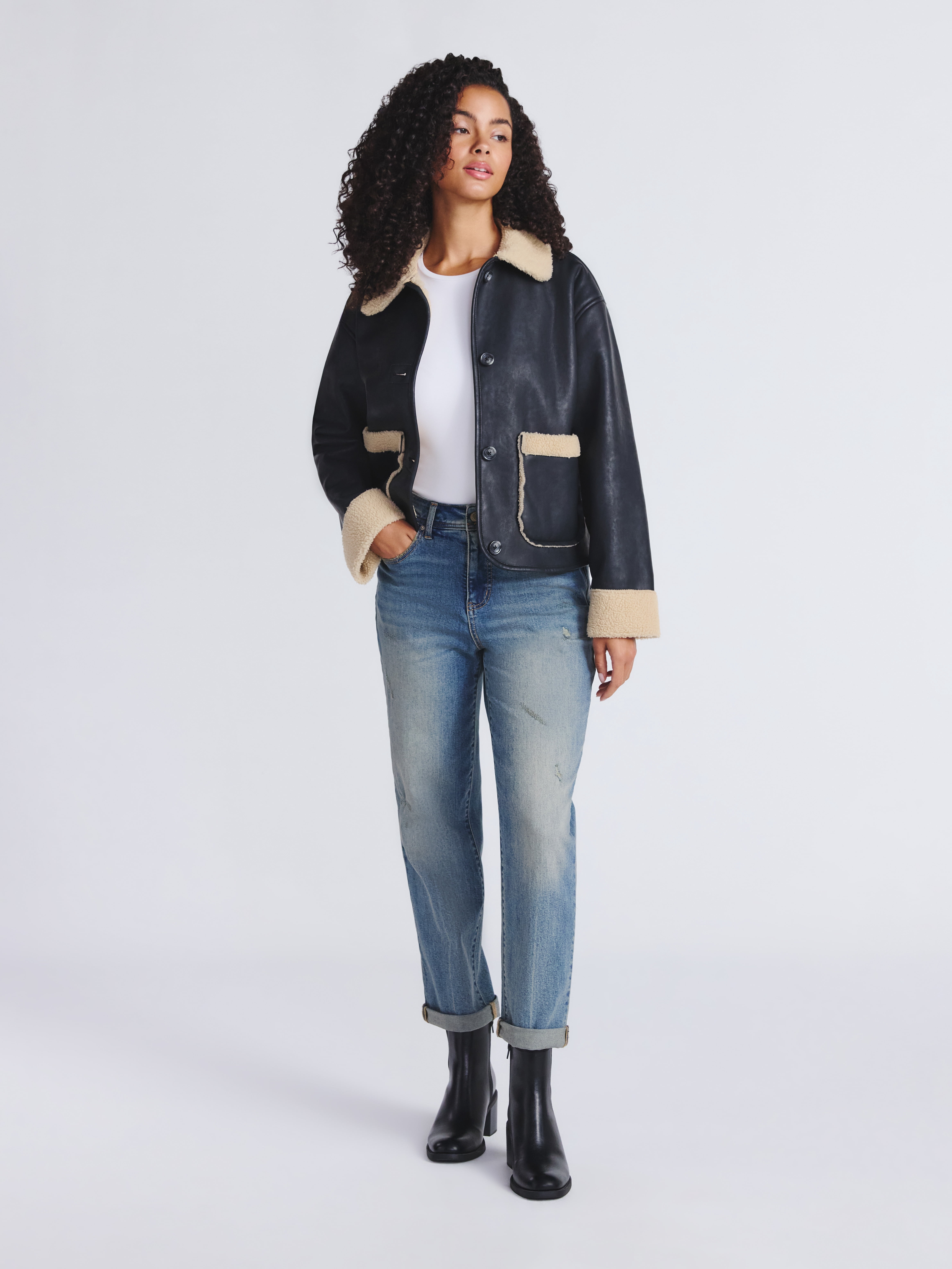 Time and Tru Women's and Women's Plus Bonded Faux Shearling Jacket, Sizes XS-2X