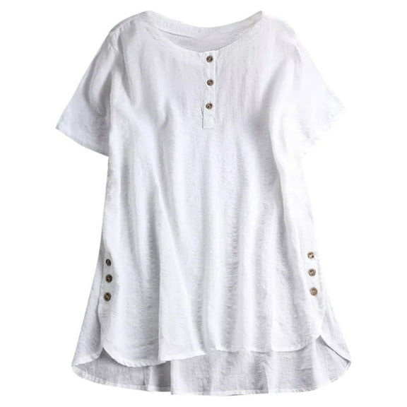 T Shirts for Women Casual Tops Short Sleeve Kaftan Baggy Button Cotton Solid Tunic Blouse Tee Shirt Top