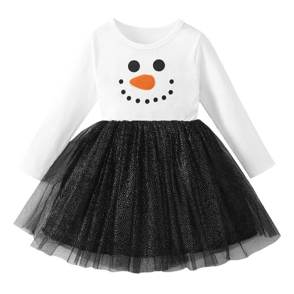 Utlike Girls Dresses Long Sleeve Christmas Snowman Prints Princess Dress Cozy Sundress For Girl Size 3 Years-4 Years