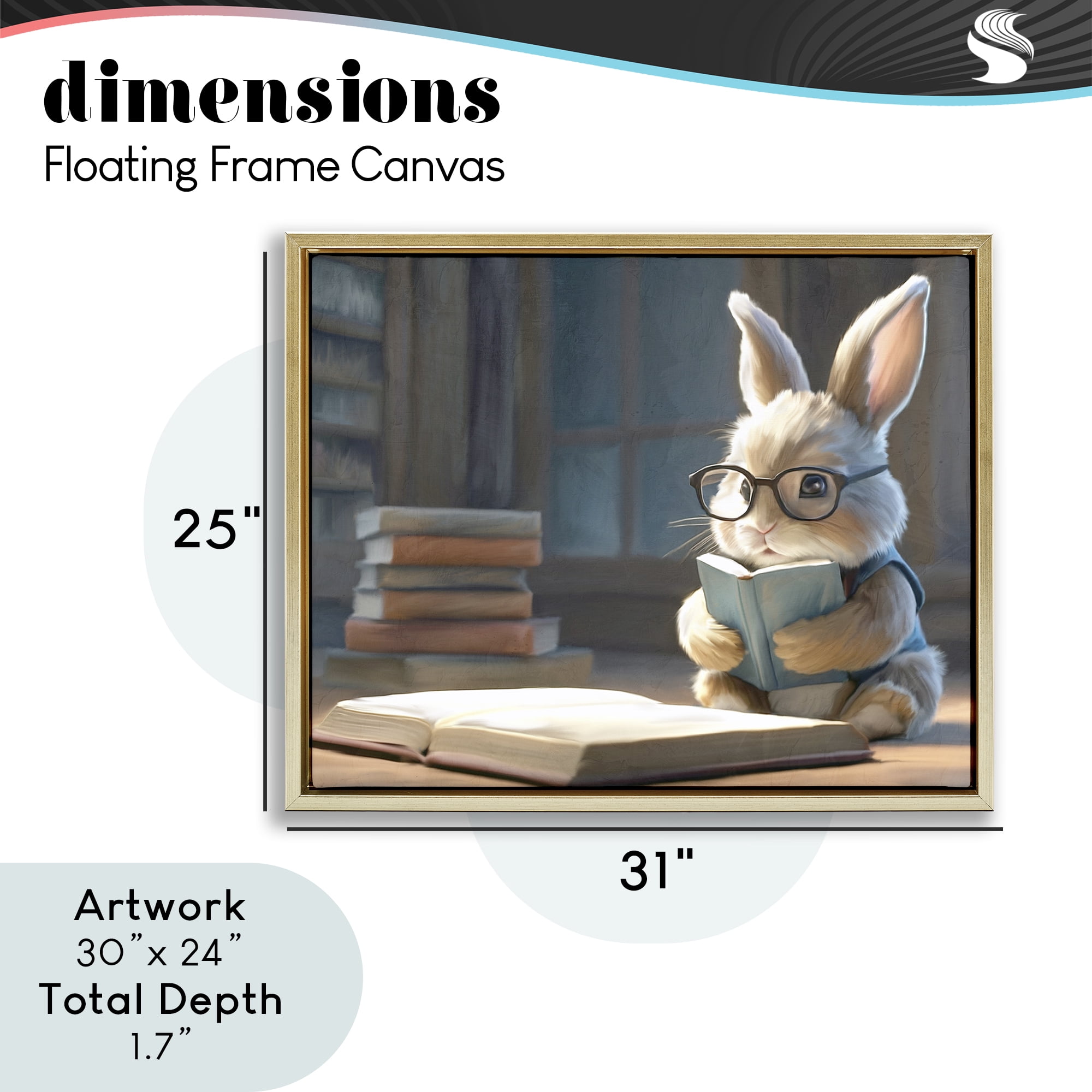 Stupell Industries Bookish Bunny at Desk Gold Framed Floater Canvas Wall Art, design by Kim Allen