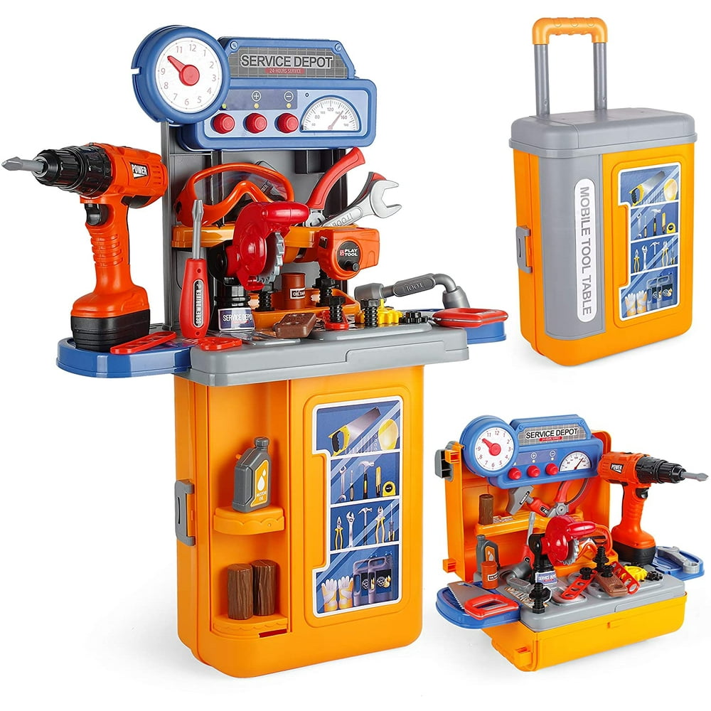 JOYIN 4 in 1 Construction Workbench Tool Bench Set with Electric Drill