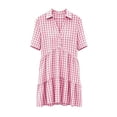 thumbnail image 7 of QUNYINEY Short Sleeve Women's Dresses Summer Midi Plaid Faux Cotton Linen A Line Dress Pleated Collared Loose Fit Button Dresses, 7 of 7