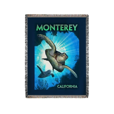 Monterey Hanging Lantern - Monterey, California - Sea Turtles Diving - Lantern Press Artwork (60x80 Woven Chenille Yarn Blanket)
