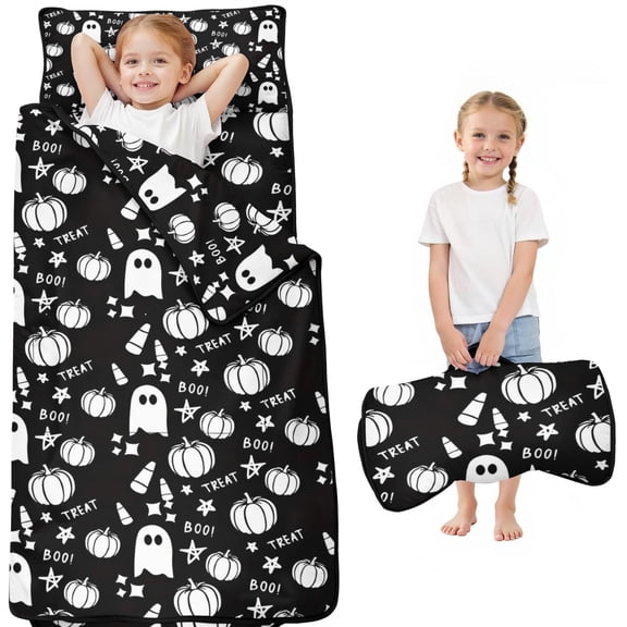 Halloween Ghost Pumpkin Pattern Toddler Nap Mats for Kids Preschool,50"x20" Sleeping Mat Bag or Kids,Toddler Sleeping Bag,Toddler Nap Mat or Daycare