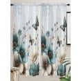 thumbnail image 5 of Teal Tulip Butterfly Living Room Curtains 2 Panel, Beige Turquoise Floral Blue Coastal Cafe Window Treatment, Extra Long Farmhouse Bedroom Bathroom Kitchen Curtains Drapes 104"x72", 5 of 6