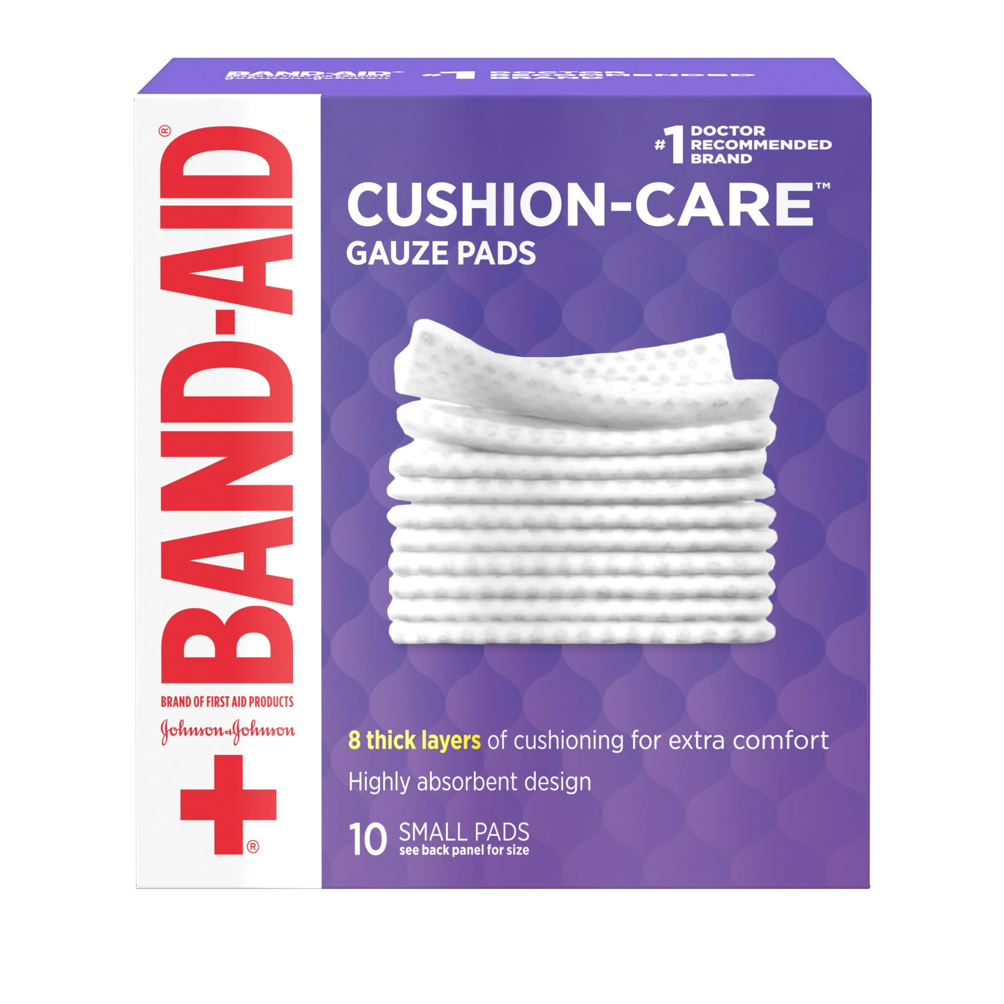 Band-Aid Brand Cushion Care Gauze Pads, Small, 2 in x 2 in, 10 Ct