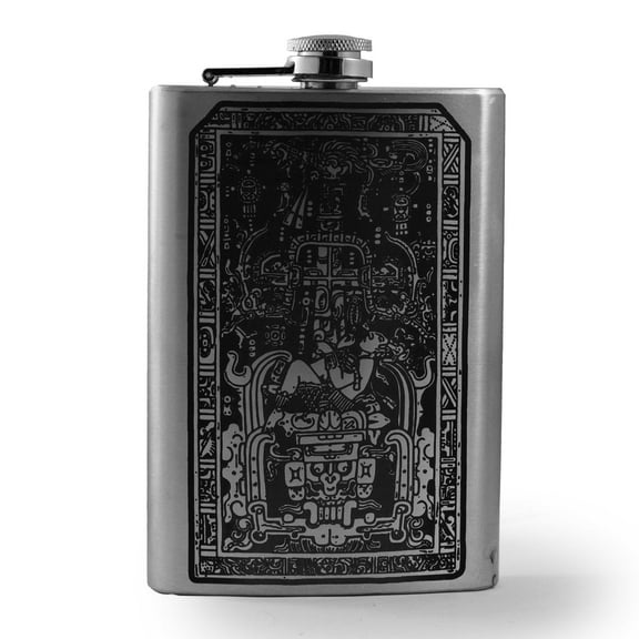 Hip Flask Plus 8oz Mayan Astronaut Flask - Leak-Proof & Ancient Art