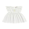 thumbnail image 1 of PENGXIANG Robe Bébé Fille Nouveau-Né 0-24M Manches à Volants Dentelle Nœud Robe de Fête Été Bouton Poche Robe Blanche 0-3 Mois, 1 of 7