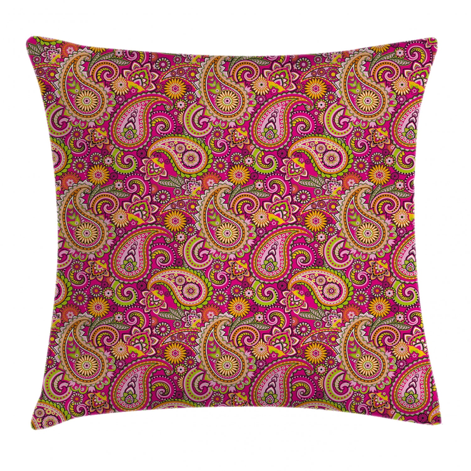 Paisley Decor Throw Pillow Cushion Cover, Vivid Design with Flowers Dots Leaves and Ornamental