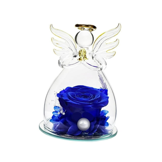 Rosa Eterna Preservada Macarena en Cristal Azul 7,6 cm x 10,6 cm