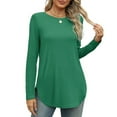 thumbnail image 3 of Women's Long Sleeve Round Neck Side Split Tunic Top - Loose Fit Casual Basic Shirt, 3 of 8